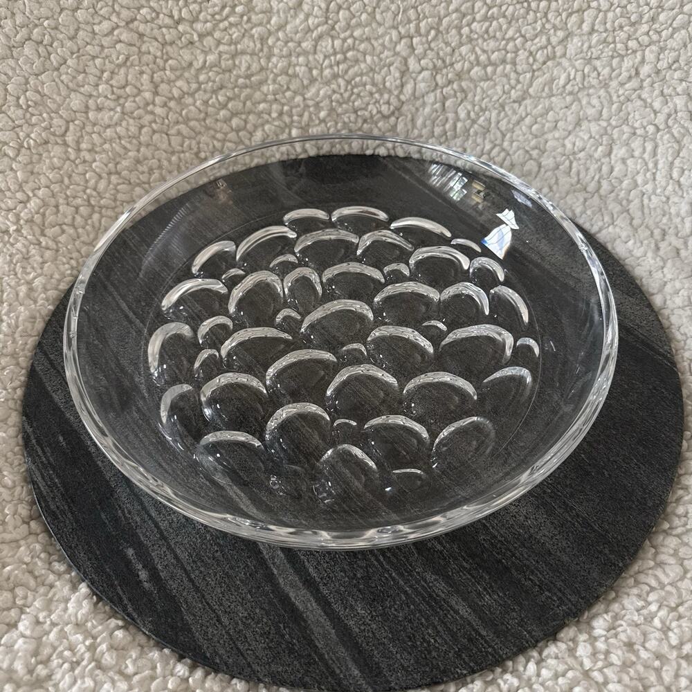 Large Dimpled HOYA Thumbprint Mid-Century Art Glass Crystal Bowl Tray‎ 12.5”
